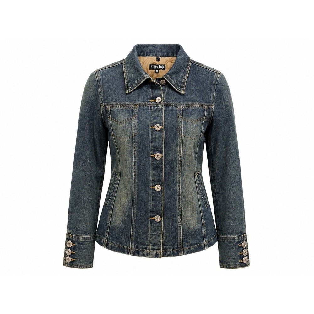 Street Code New York Womens Medium Blue Quilted Lined Denim Jacket Button Up M